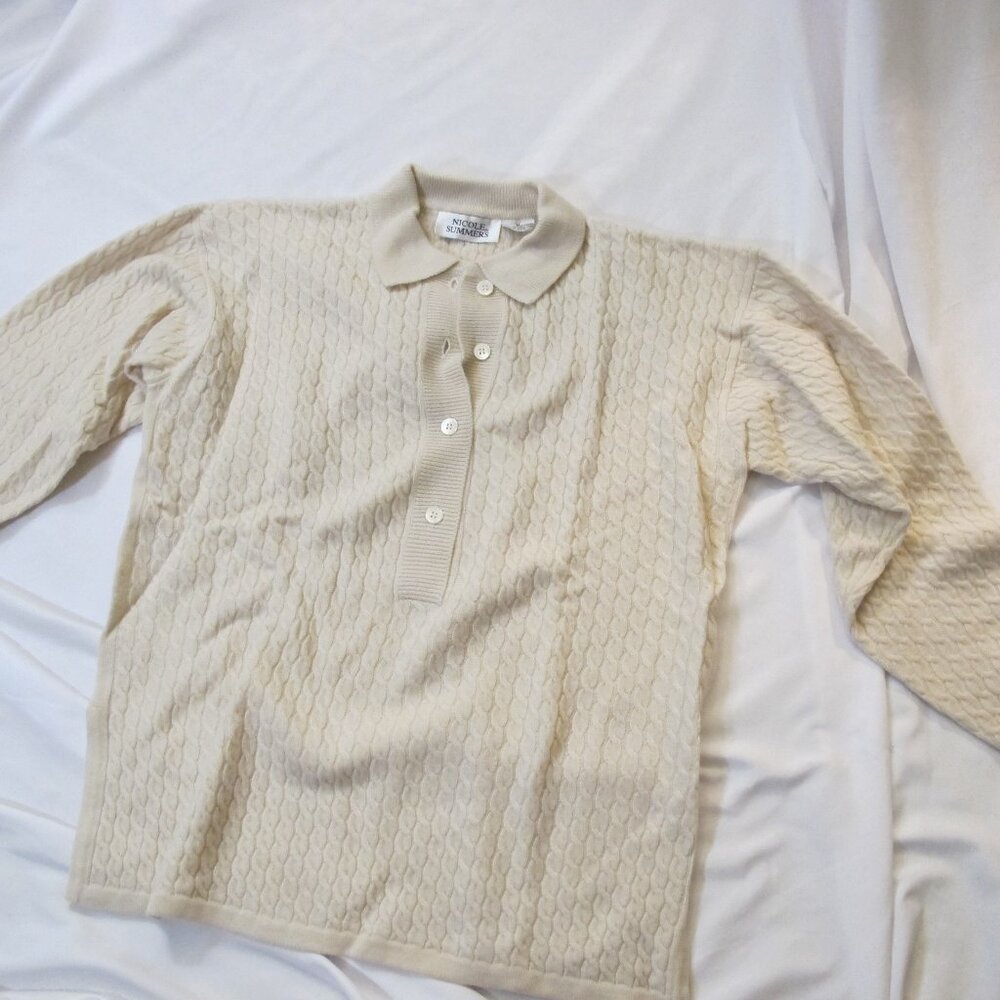 Nicole Summers off white merino wool collared sweater M